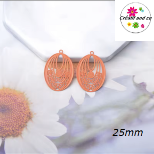 Breloque estampe ovale orange 25mm