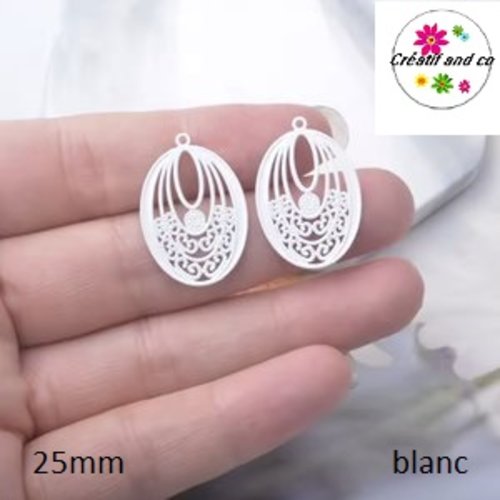 Breloque estampe ovale blanche 25mm