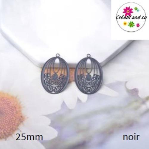 Breloque estampe ovale noire 25mm