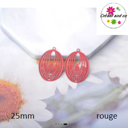Breloque estampe ovale rouge 25mm
