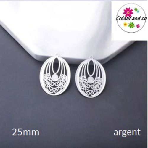 Breloque estampe ovale argent 25mm