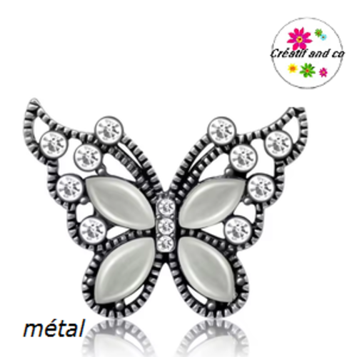 Bouton pression métal papillon strass