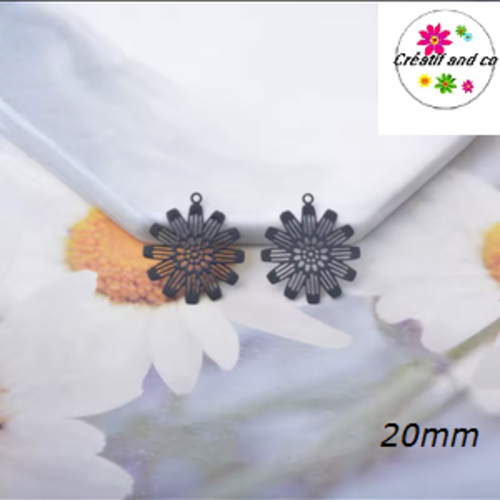 Breloque estampe fleur noire 20mm