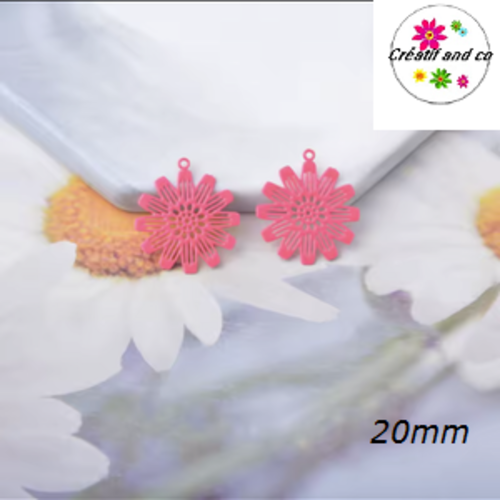 Breloque estampe fleur rose flashy  20mm