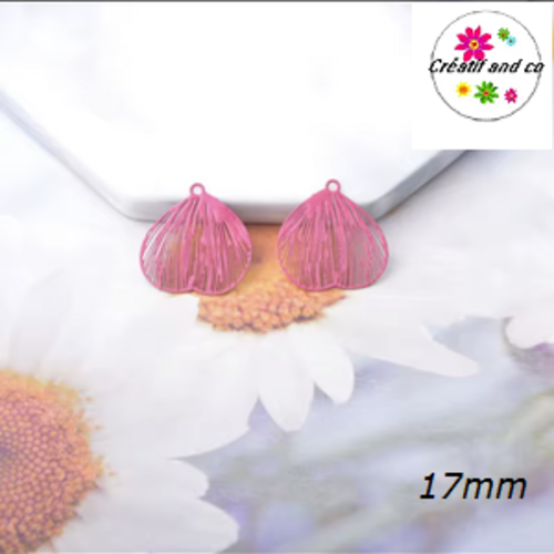 Breloque estampe feuille rose violine 17mm