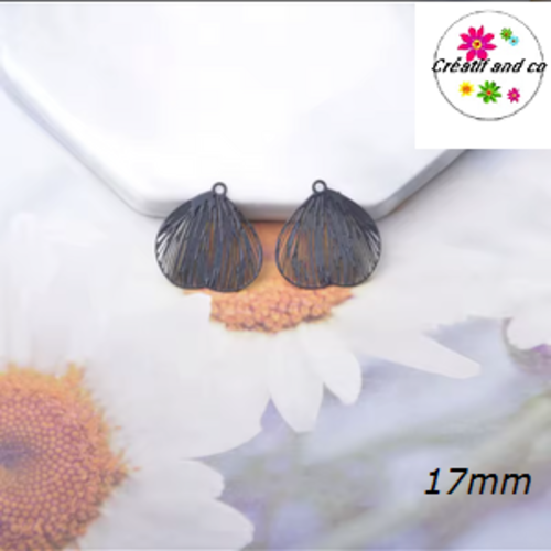 Breloque estampe feuille noire 17mm