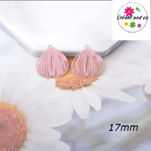 Breloque estampe feuille rose 17mm
