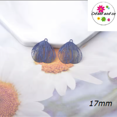 Breloque estampe feuille bleu nuit 17mm