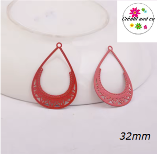 Breloque estampe pendante rouge 32mm