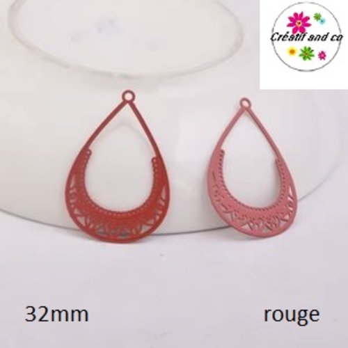 Breloque estampe pendante rouge 32mm
