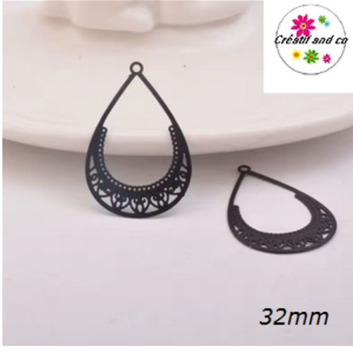 Breloque estampe pendante noire 32mm