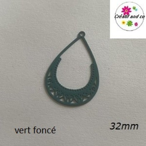 Breloque estampe pendante vert foncé 32mm
