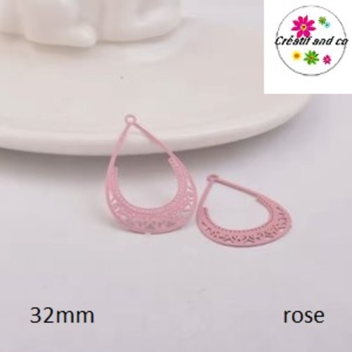 Breloque estampe pendante rose 32mm