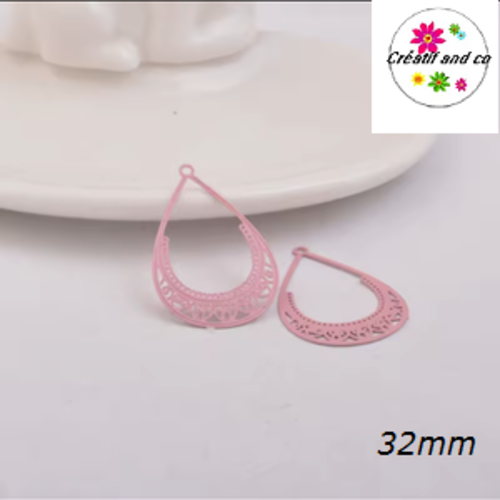 Breloque estampe pendante rose 32mm