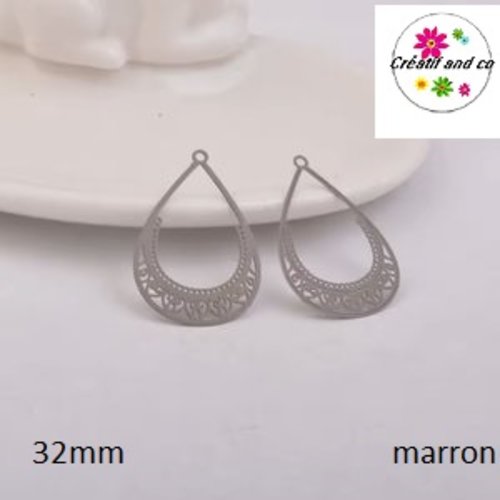 Breloque estampe pendante marron 32mm