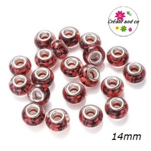 Grosse perle motif fleur rouge 14mm