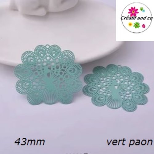 Breloque estampe paon vert paon 43mm