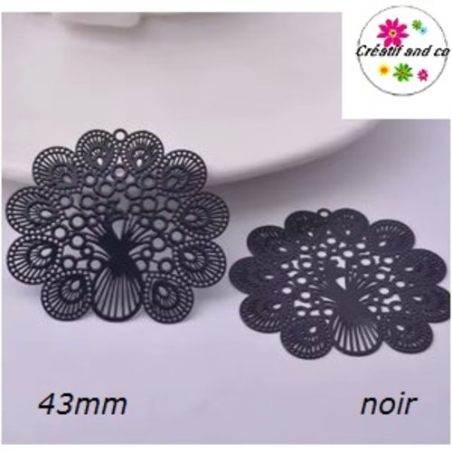Breloque estampe paon noir 43mm