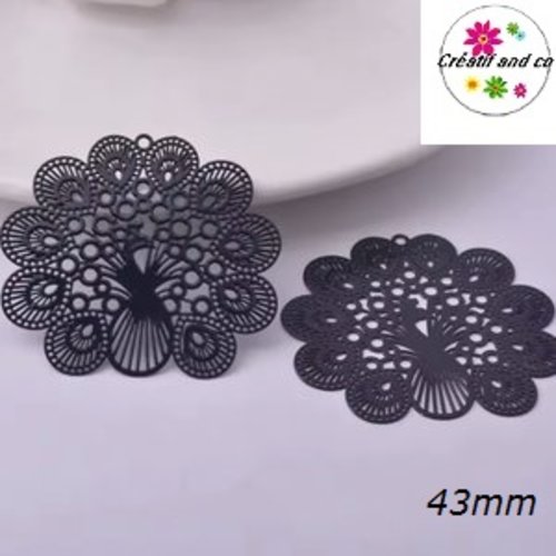 Breloque estampe paon noir 43mm