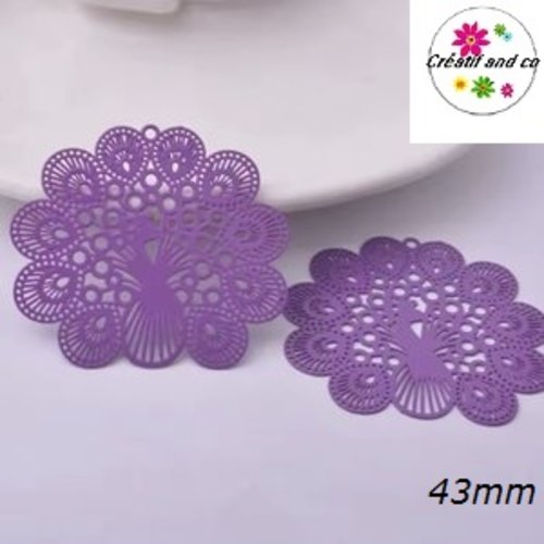 Breloque estampe paon violine 43mm