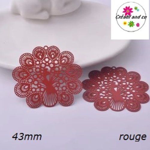 Breloque estampe paon rouge 43mm