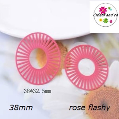 Breloque estampe ovale rose flashy  38mm