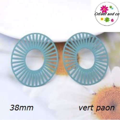 Breloque estampe ovale vert paon 38mm