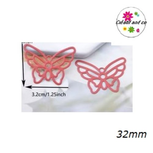 Breloque estampe connecteur papillon rouge 32mm
