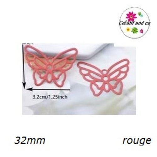 Breloque estampe connecteur papillon rouge 32mm