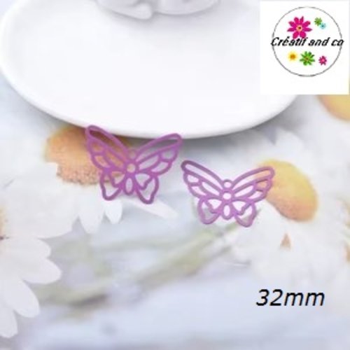 Breloque estampe connecteur papillon violine 32mm