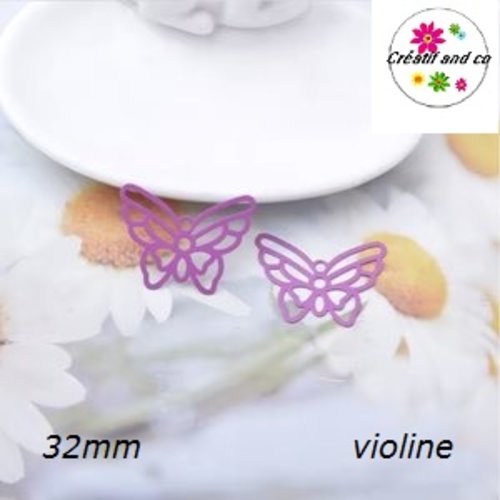 Breloque estampe connecteur papillon violine 32mm