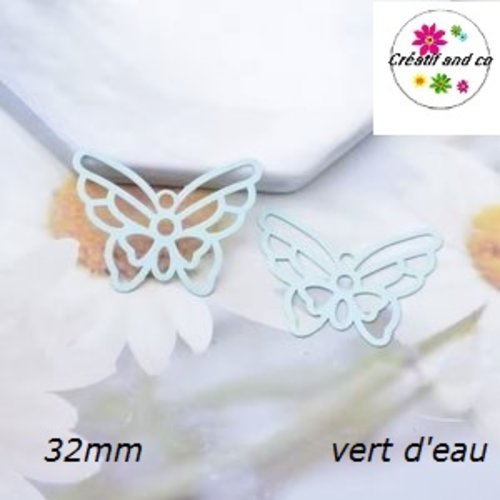 Breloque estampe connecteur papillon vert d'eau 32mm