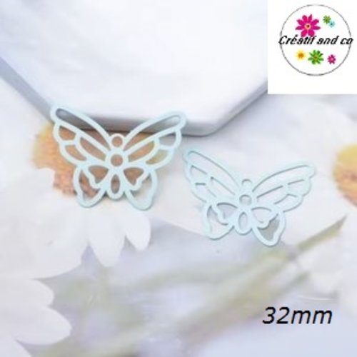 Breloque estampe connecteur papillon vert d'eau 32mm