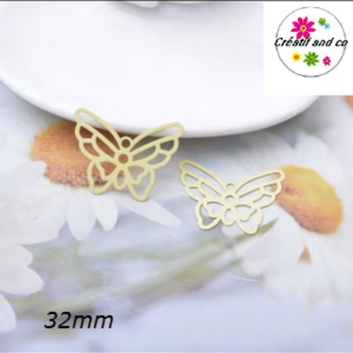 Breloque estampe connecteur papillon crème  32mm