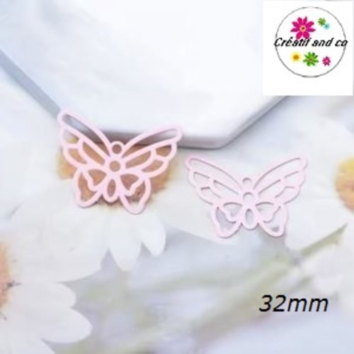 Breloque estampe connecteur papillon rose 32mm