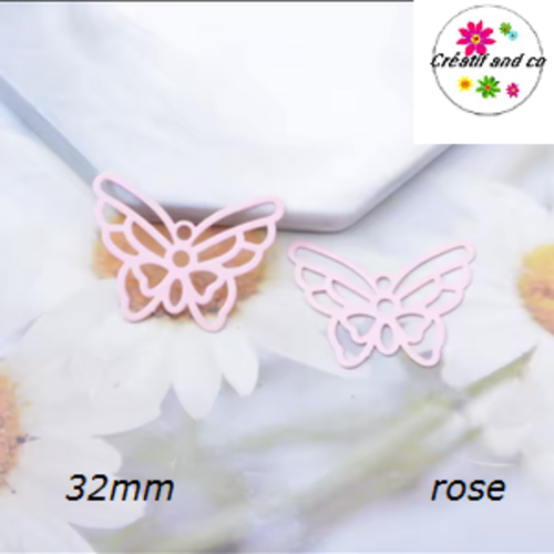 Breloque estampe connecteur papillon rose 32mm