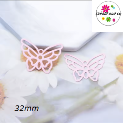 Breloque estampe connecteur papillon rose 32mm