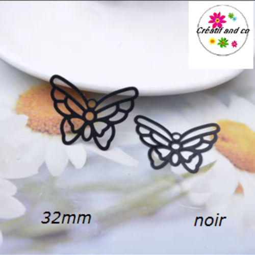 Breloque estampe connecteur papillon noir 32mm
