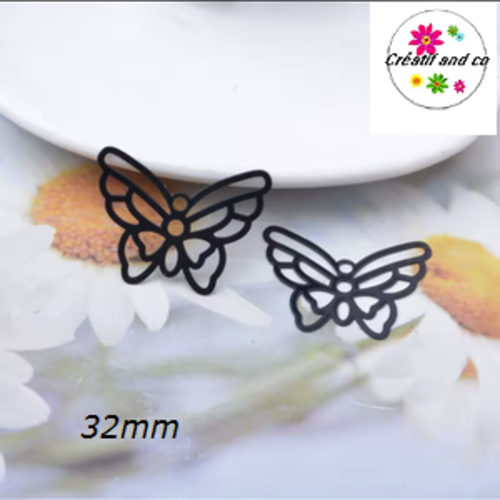 Breloque estampe connecteur papillon noir 32mm