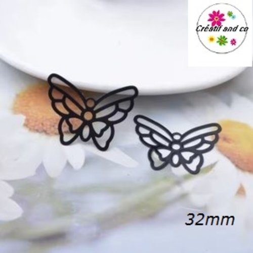 Breloque estampe connecteur papillon noir 32mm