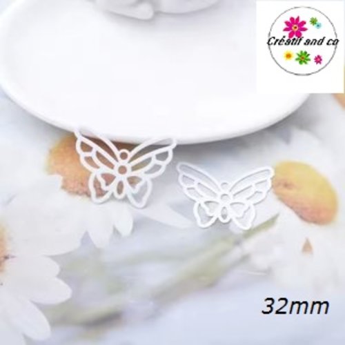Breloque estampe connecteur papillon blanc 32mm