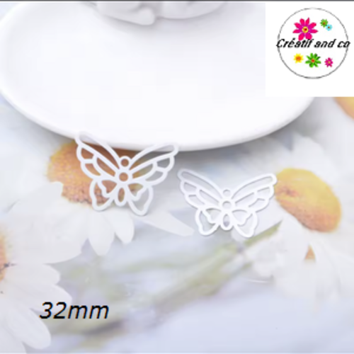 Breloque estampe connecteur papillon blanc 32mm