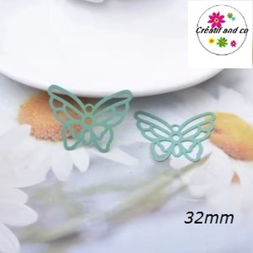 Breloque estampe connecteur papillon vert paon 32mm