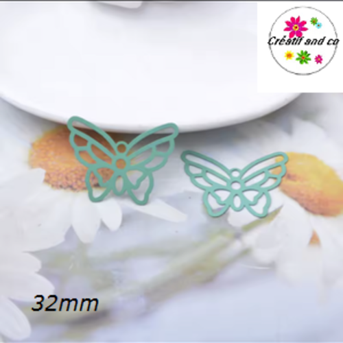 Breloque estampe connecteur papillon vert paon 32mm