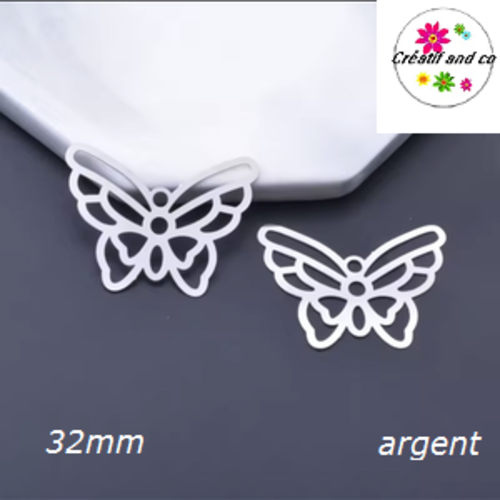 Breloque estampe connecteur papillon argent 32mm