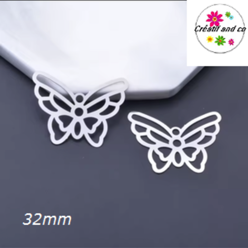 Breloque estampe connecteur papillon argent 32mm