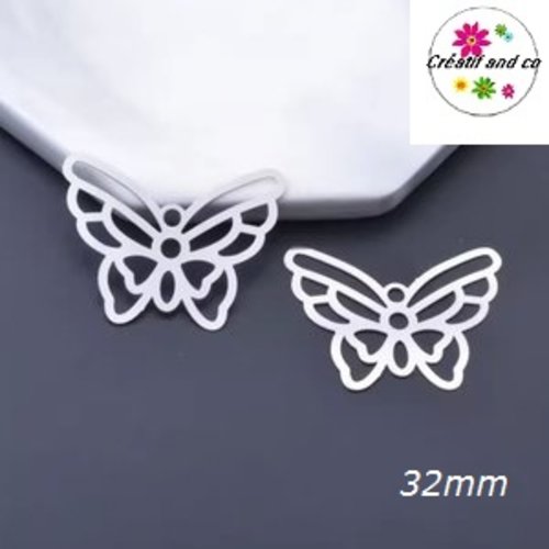 Breloque estampe connecteur papillon argent 32mm