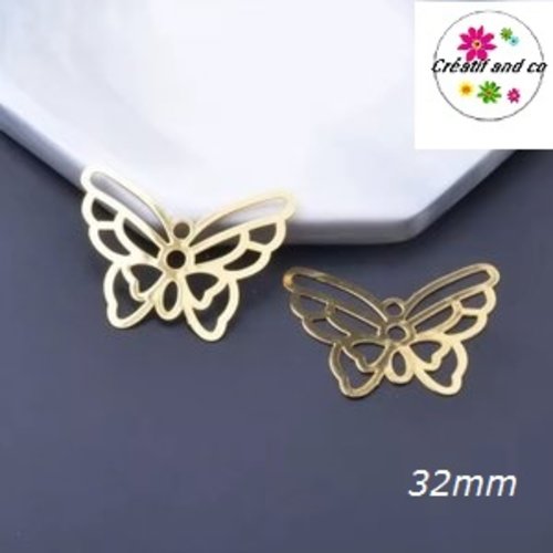 Breloque estampe connecteur papillon doré 32mm