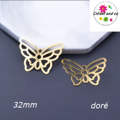 Breloque estampe connecteur papillon doré 32mm
