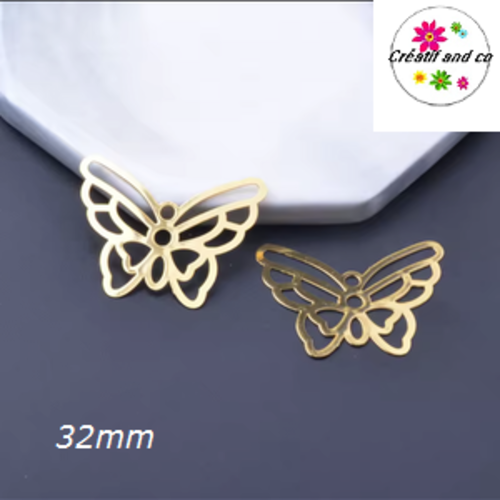 Breloque estampe connecteur papillon doré 32mm